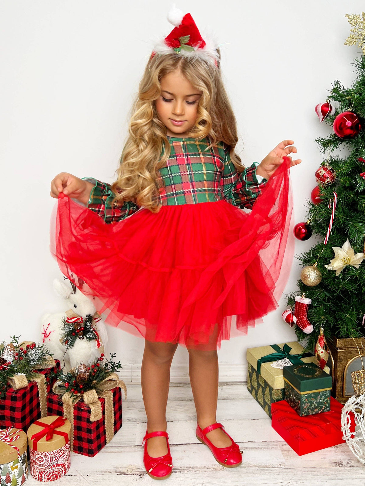 Mistletoes And Twirls Christmas Plaid Tutu Dress