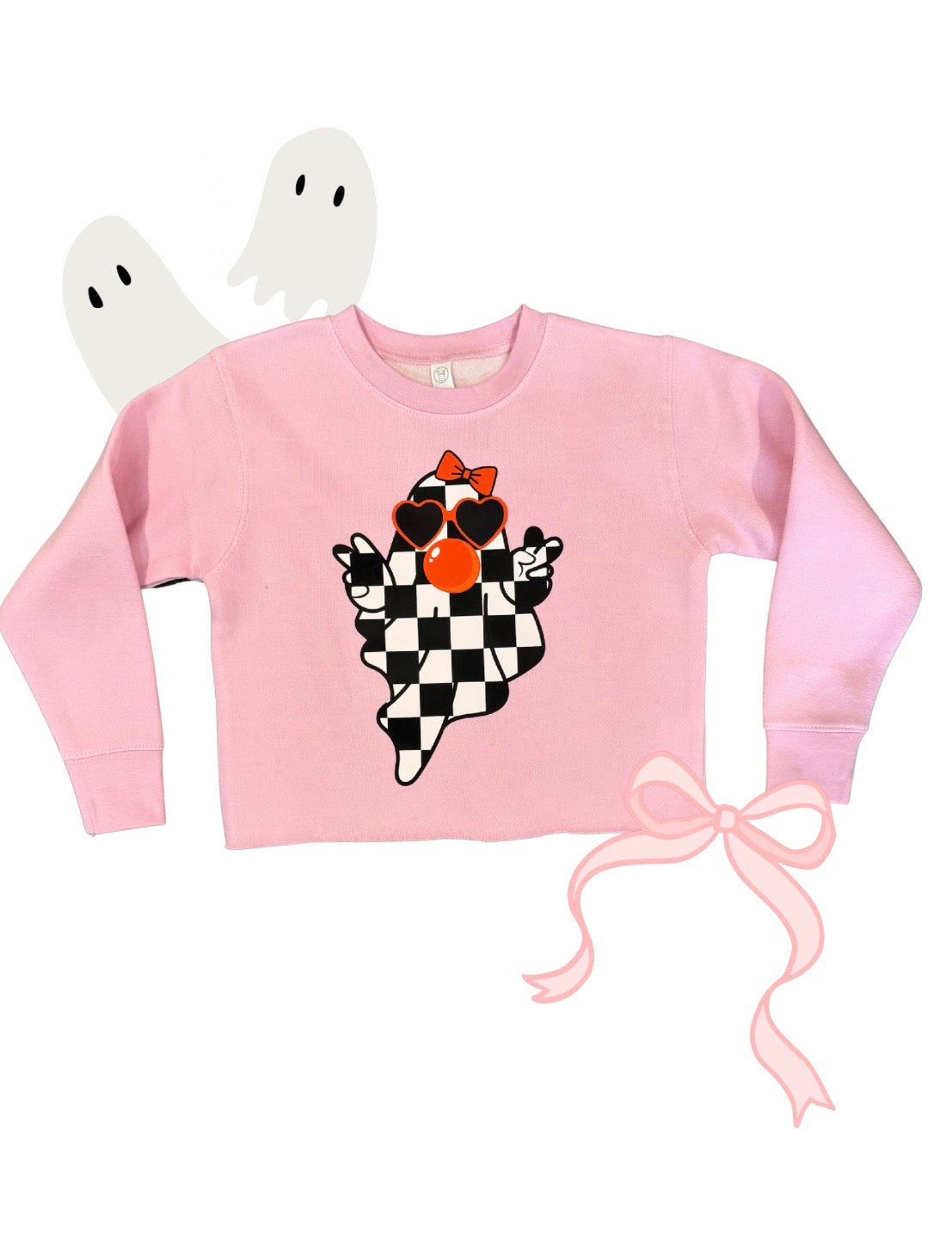 Pink Checkered Print Ghost Crew