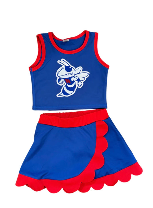 Blue and Red Two Piece Cheer Set