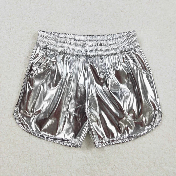 Silver Metallic Girls Shorts
