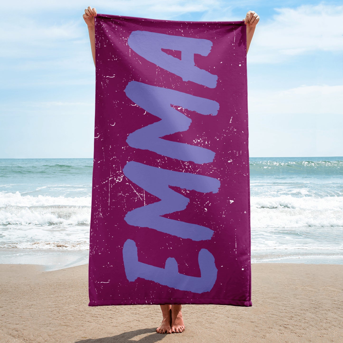 Purple Distressed Personalized Beach Towel