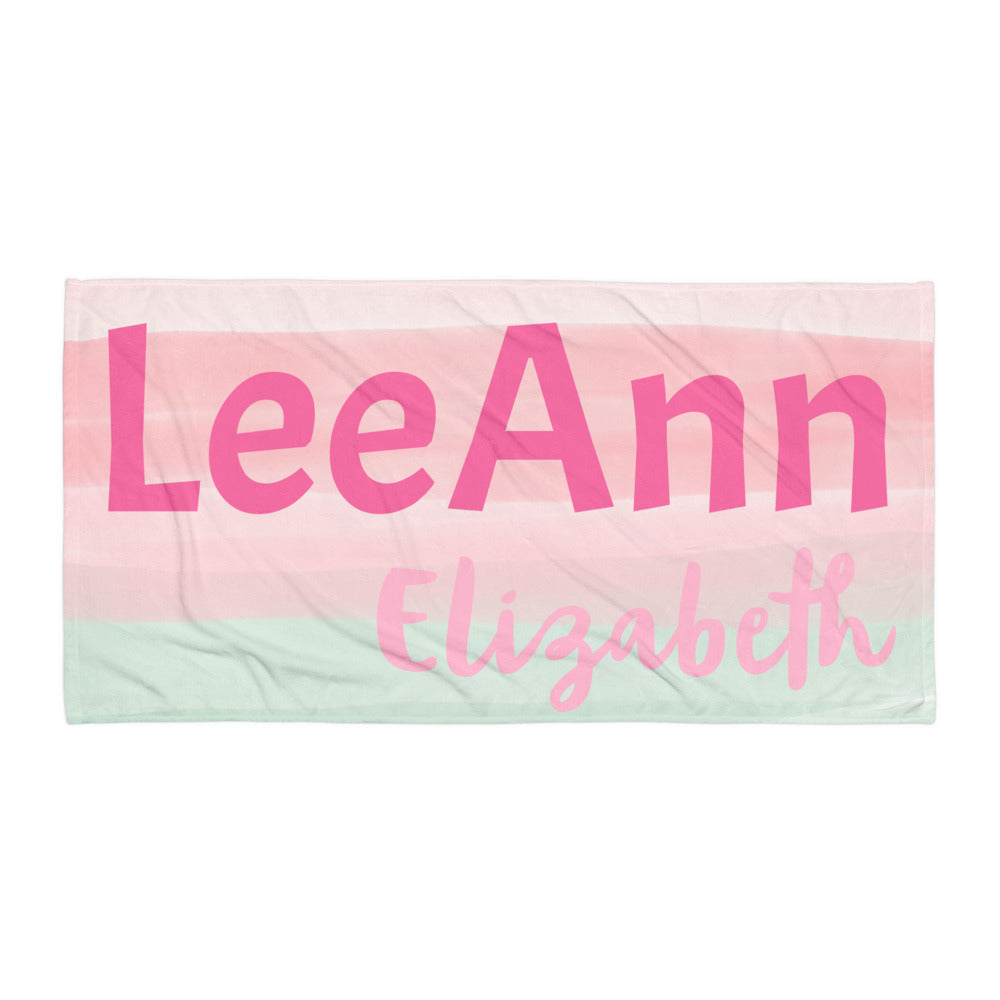 Pink and Green Personalized Beach Towel