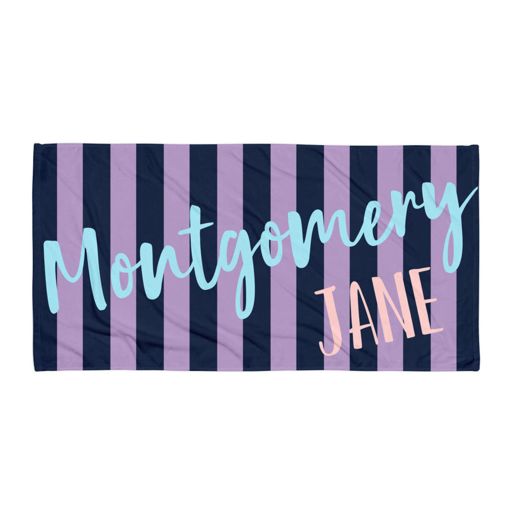 Purple Stripe Personalized Beach Towel