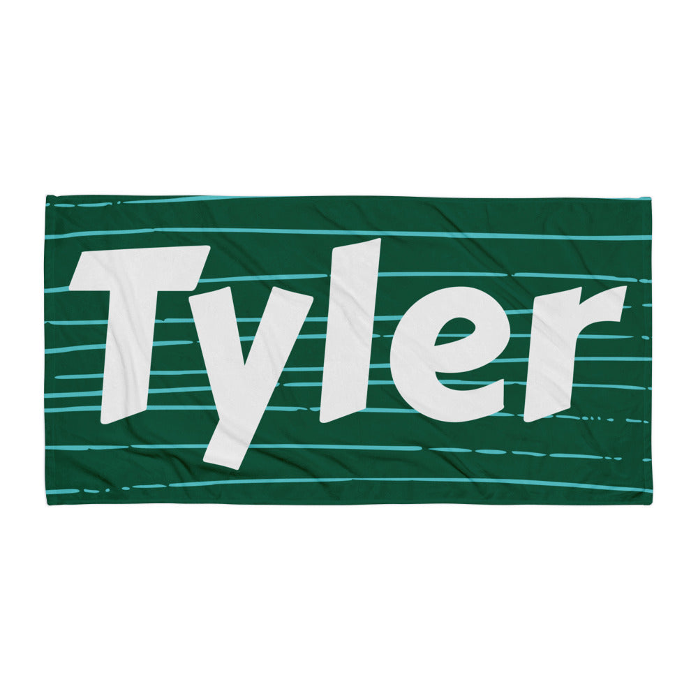 Green and Blue Stripe Personalized Beach Towel